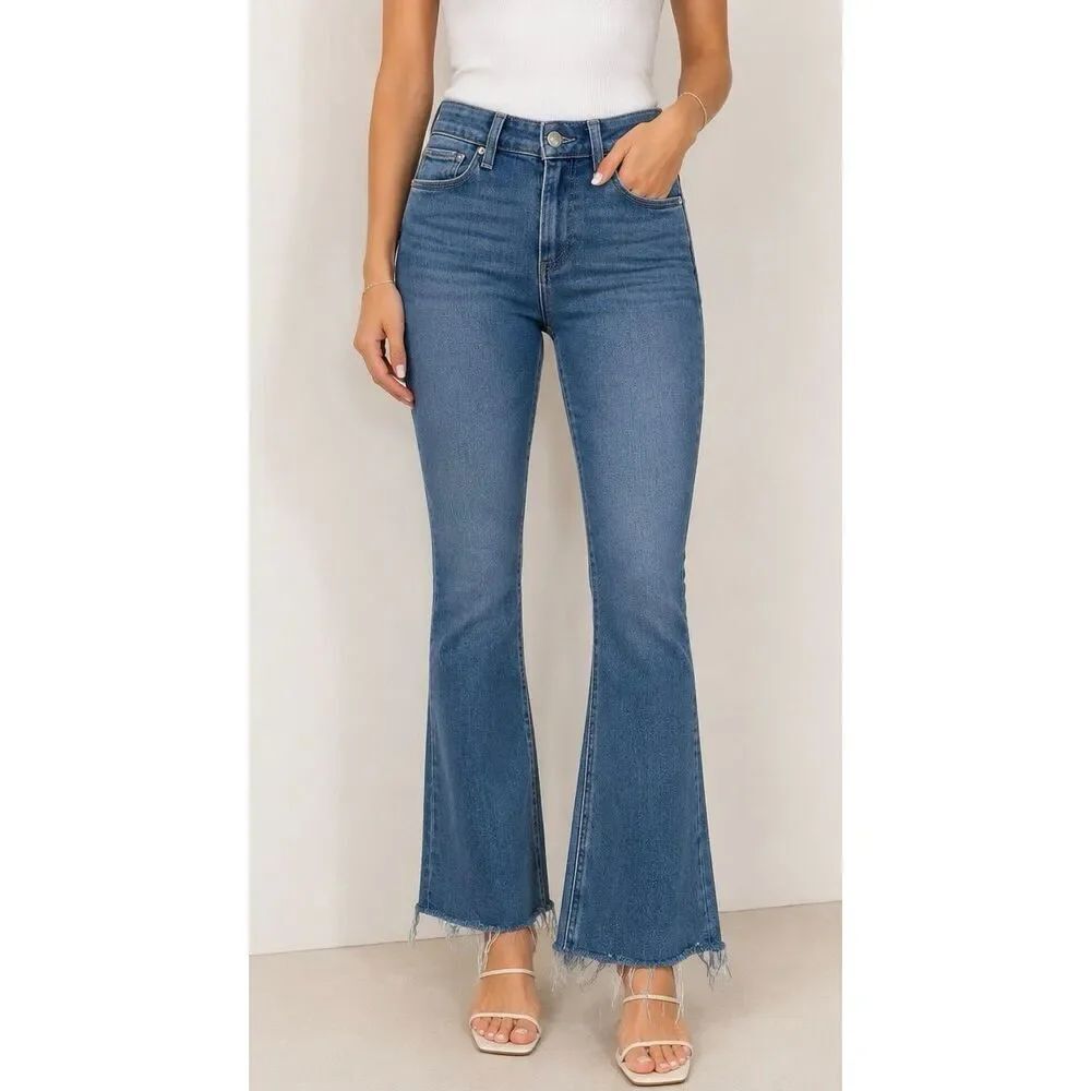 PAIGE Claudine Flare Jeans Size 26 Raw Hem Stretch Denim Y2K